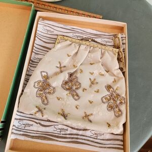 Gold Bead Satin Evening Bag and Hair Accessory